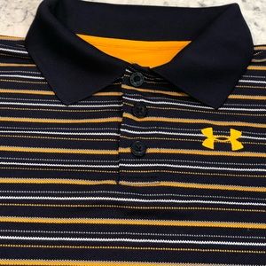 Under Armor Boys Polo, Navy Blue/Orange Stripe